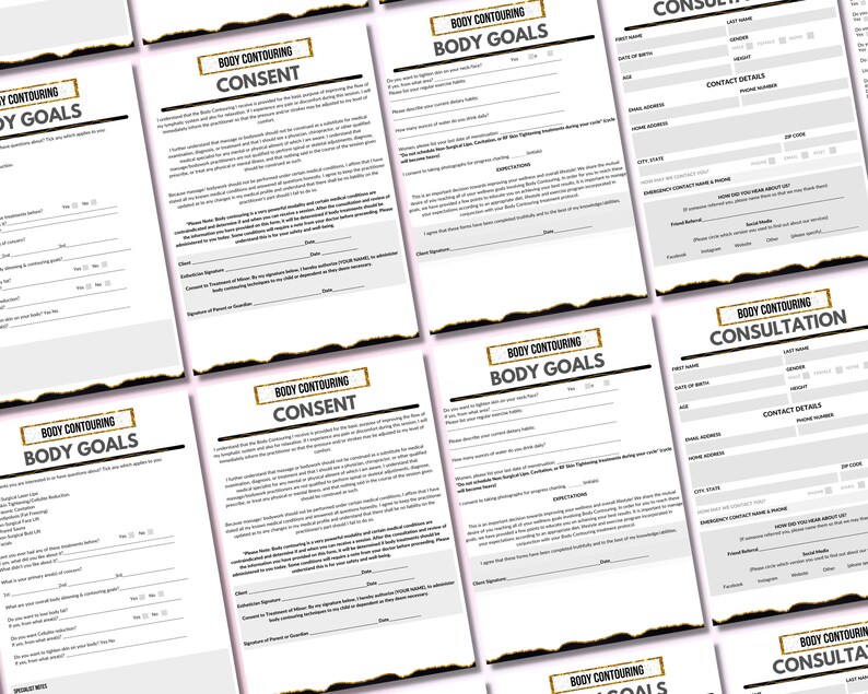 Editable Body Contouring Consent Forms, Body Contouring Intake Pack