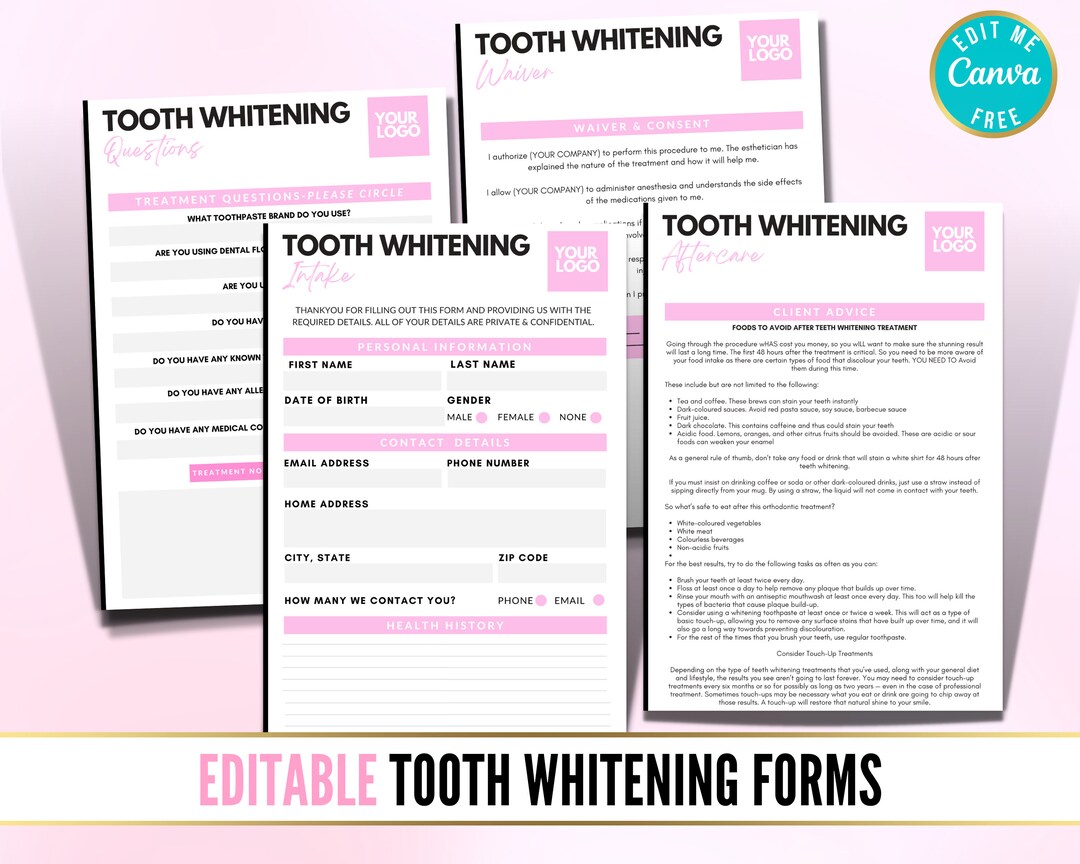 Teeth Whitening Consent Forms Teeth Whitening Consultation Etsy