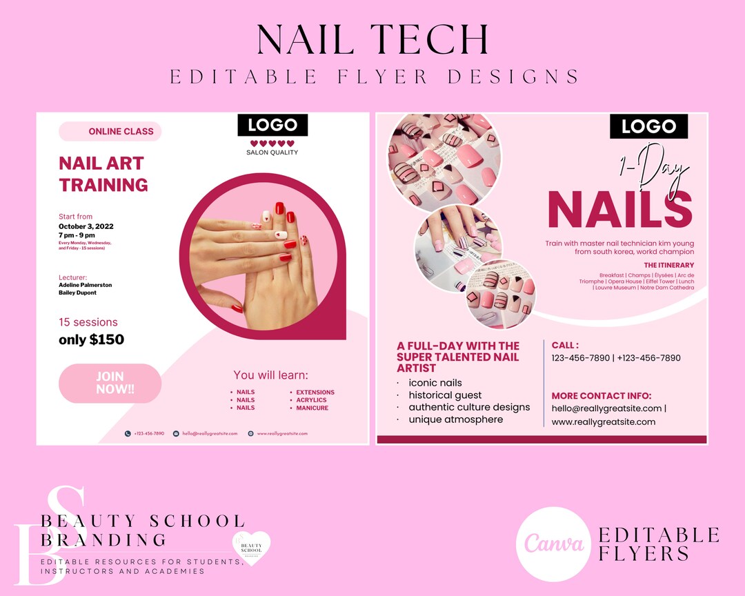 Nail Art Training, Nail Salon Templates, Editable, Press on Nails, Nail
