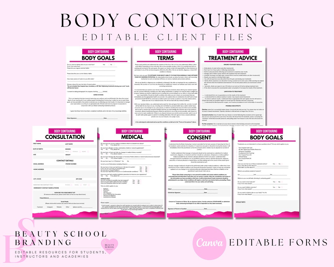 Body Contouring Intake Forms, Body Contouring Consent, Waiver