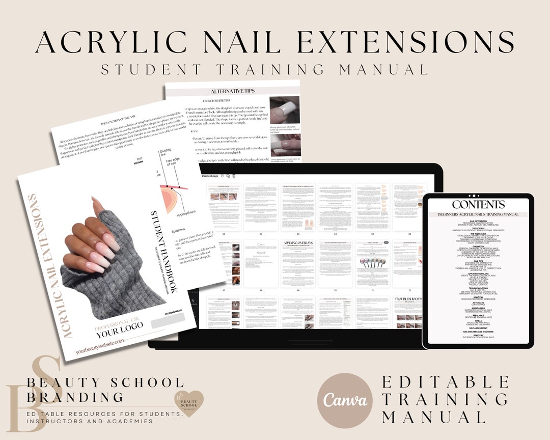 Acrylic Nails Extensions Training Manual, Editable Acrylic Nails