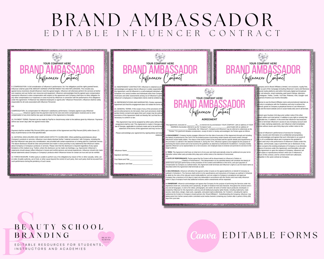 Brand Ambassador Contract Forms, Brand Influencer Contract, Brand