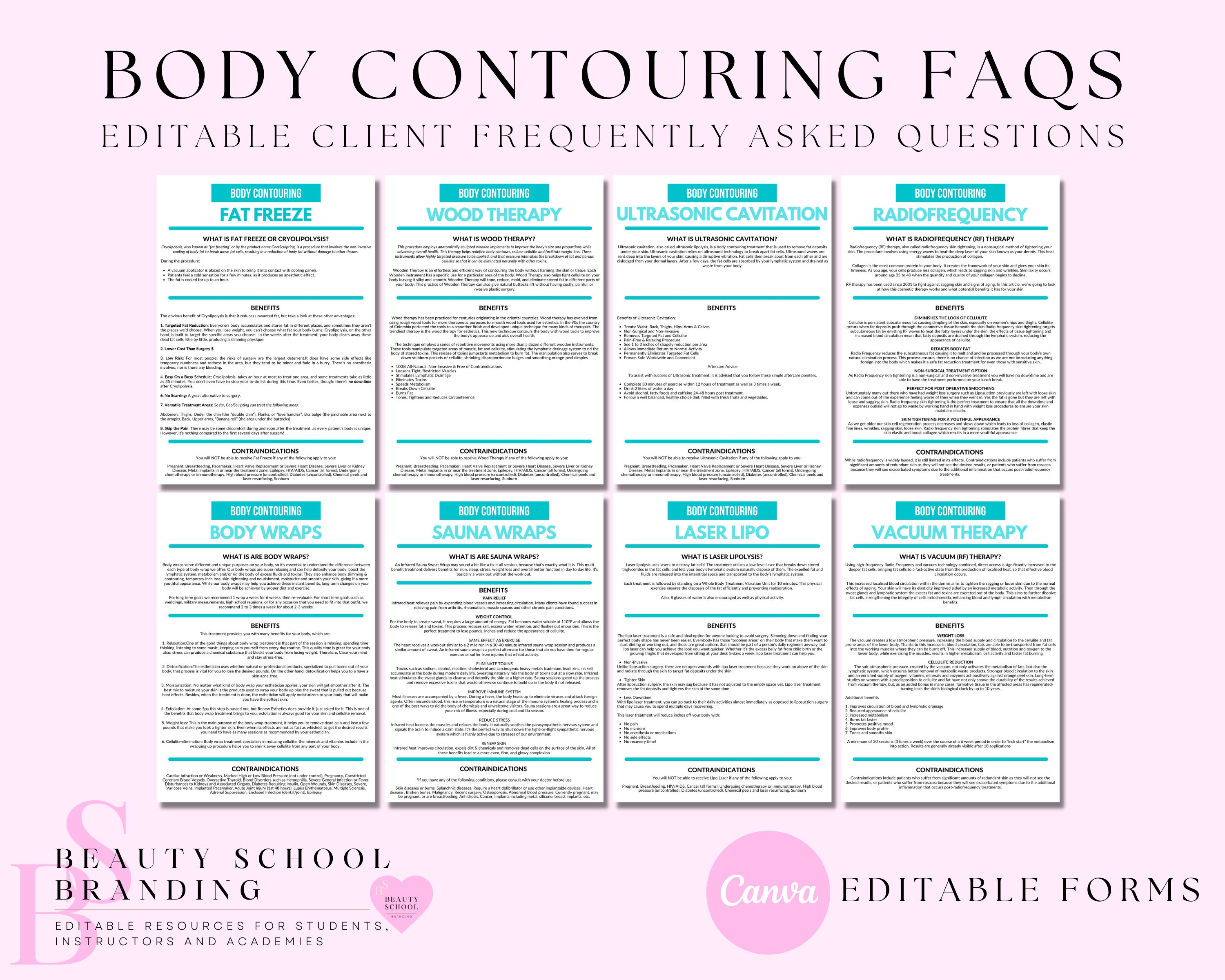 Body Contouring Editable Client Faqs, DIY Canva Forms, Body Contouring
