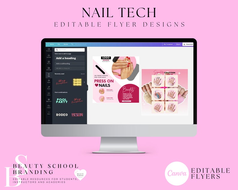 Nail Art Training, Nail Salon Templates, Editable, Press on Nails, Nail