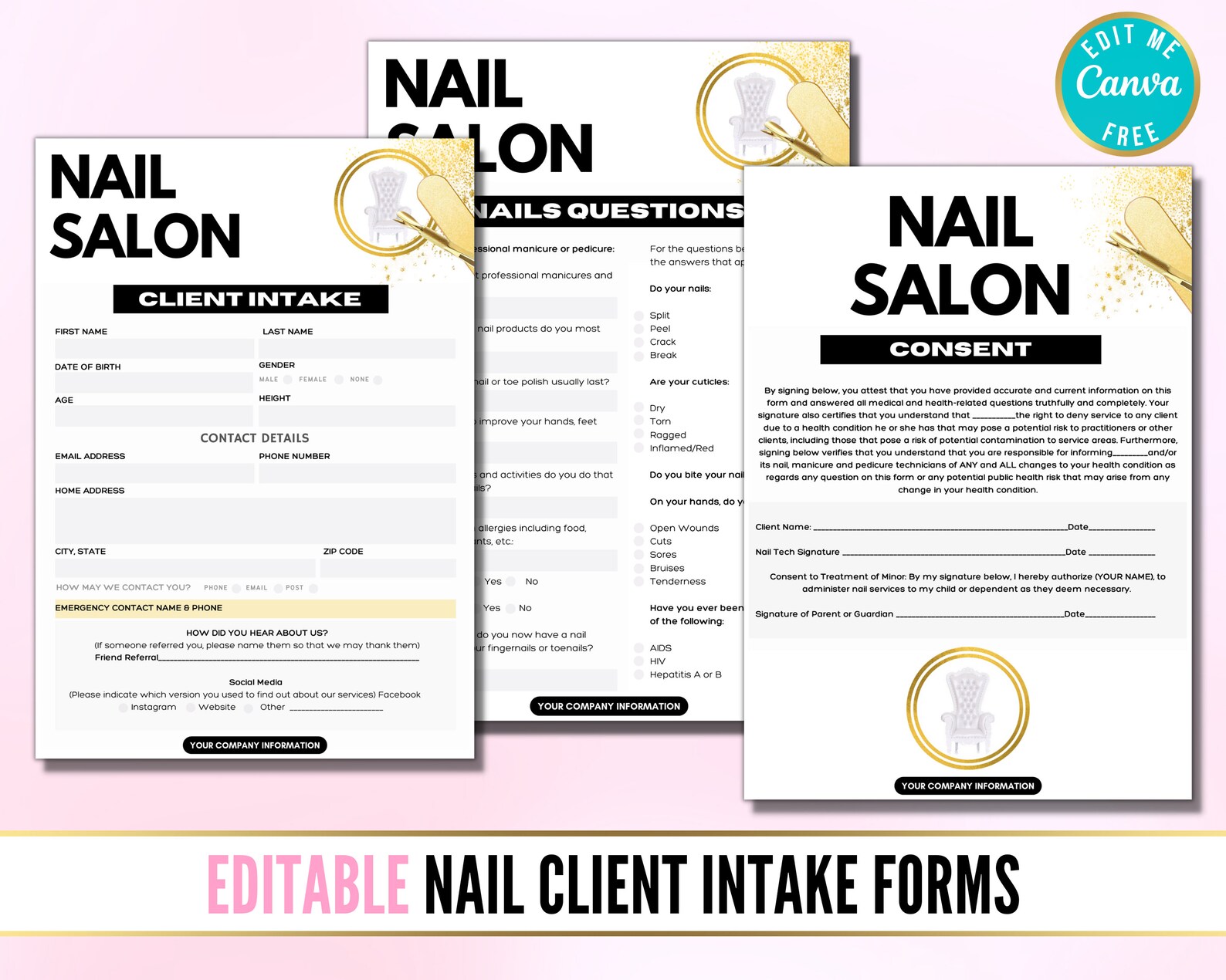 Nail Salon Consent Forms Nail Extensions Intake Forms Nail Etsy