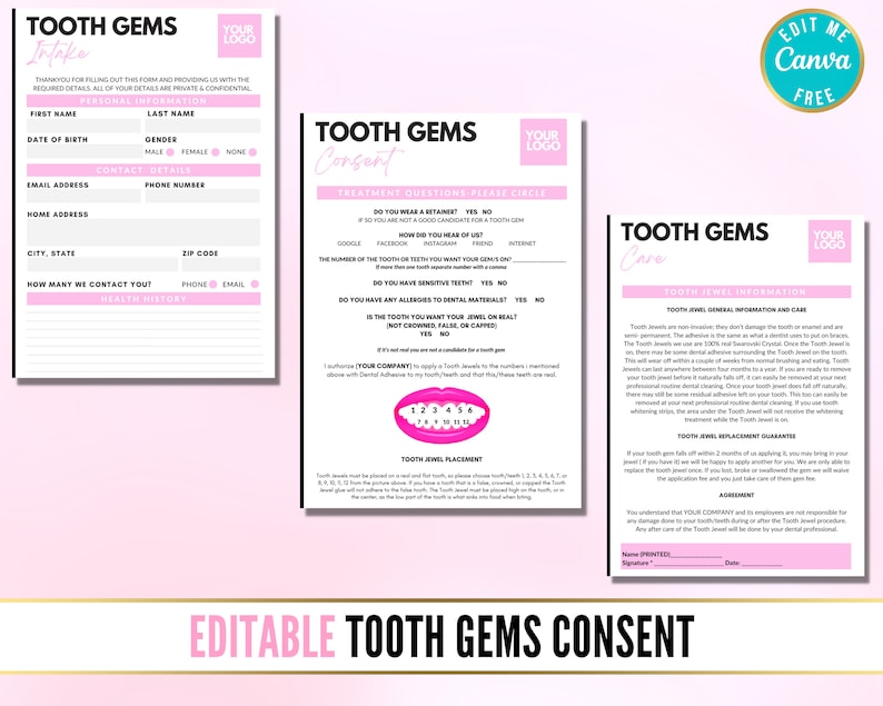 Pink Tooth Gems Consent Forms Pink Tooth Gems Consultation Etsy