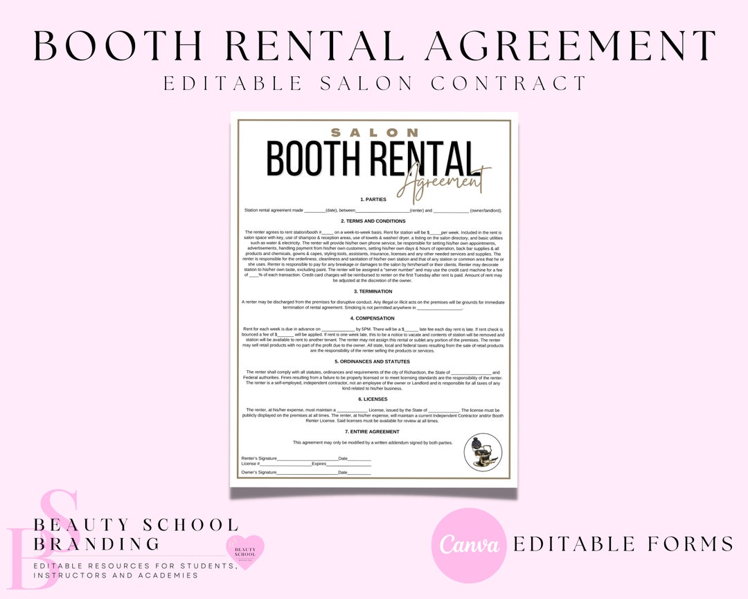 Booth Rental Contract, Editable Agreement, Salon Booth Lease, Salon
