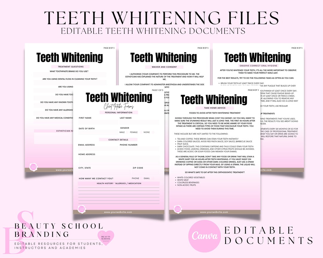 Teeth Whitening Consent Forms, Teeth Whitening Consultation, Teeth Whitening Editable Forms