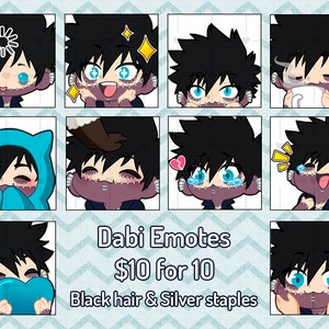 Dabi Discord Twitch Emotes + Stickers (Black Hair + Silver Staples)