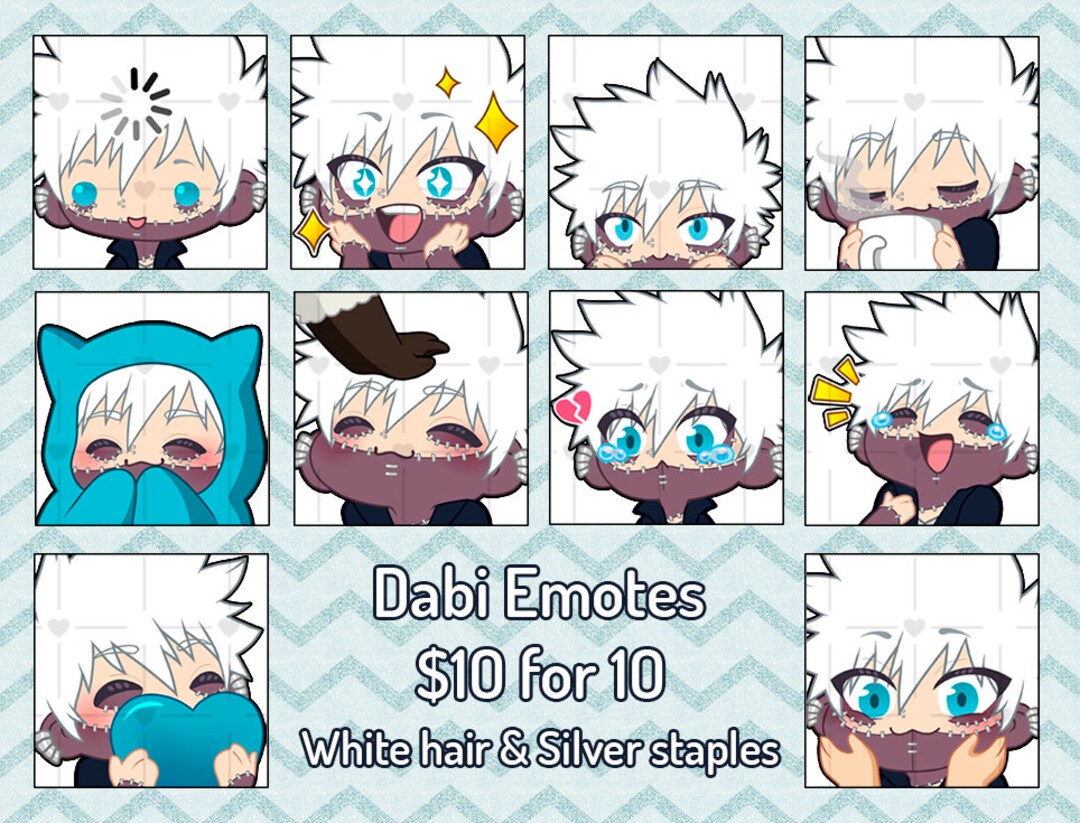 Dabi Discord Twitch Emotes Stickers white Hair Silver Staples Etsy