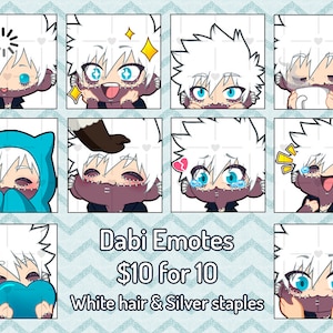 Dabi Discord Twitch Emotes + Stickers (White Hair + Silver Staples)