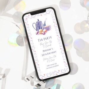 Tea Party Birthday Invitation Template, High Tea Invite, Invitation Card Design, Time for Tea Lets Celebrate Cute and Dainty Editable Invite