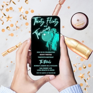 Thirtieth Birthday Party Invitation, thirty flirty and thriving, teal birthday invitation, 30 birthday, instant download editable template