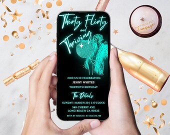 Teal Thirty Flirty Birthday Invitation, Editable Template (Digital Download)