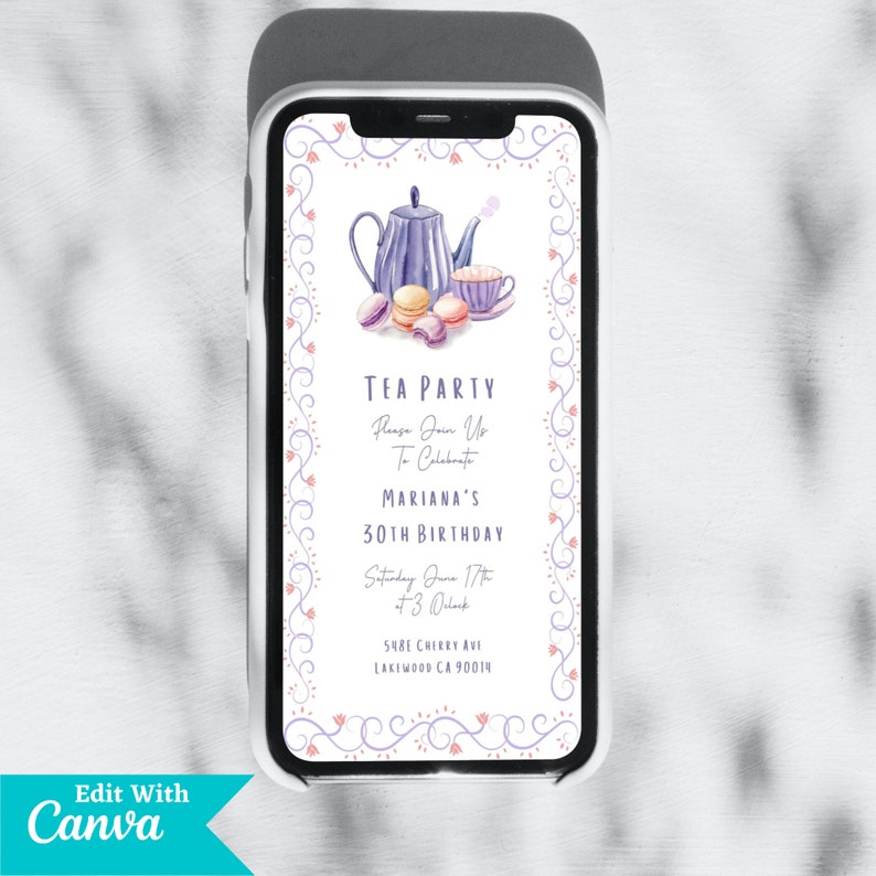 Tea Party Birthday Invitation Template, High Tea Invite, Invitation ...