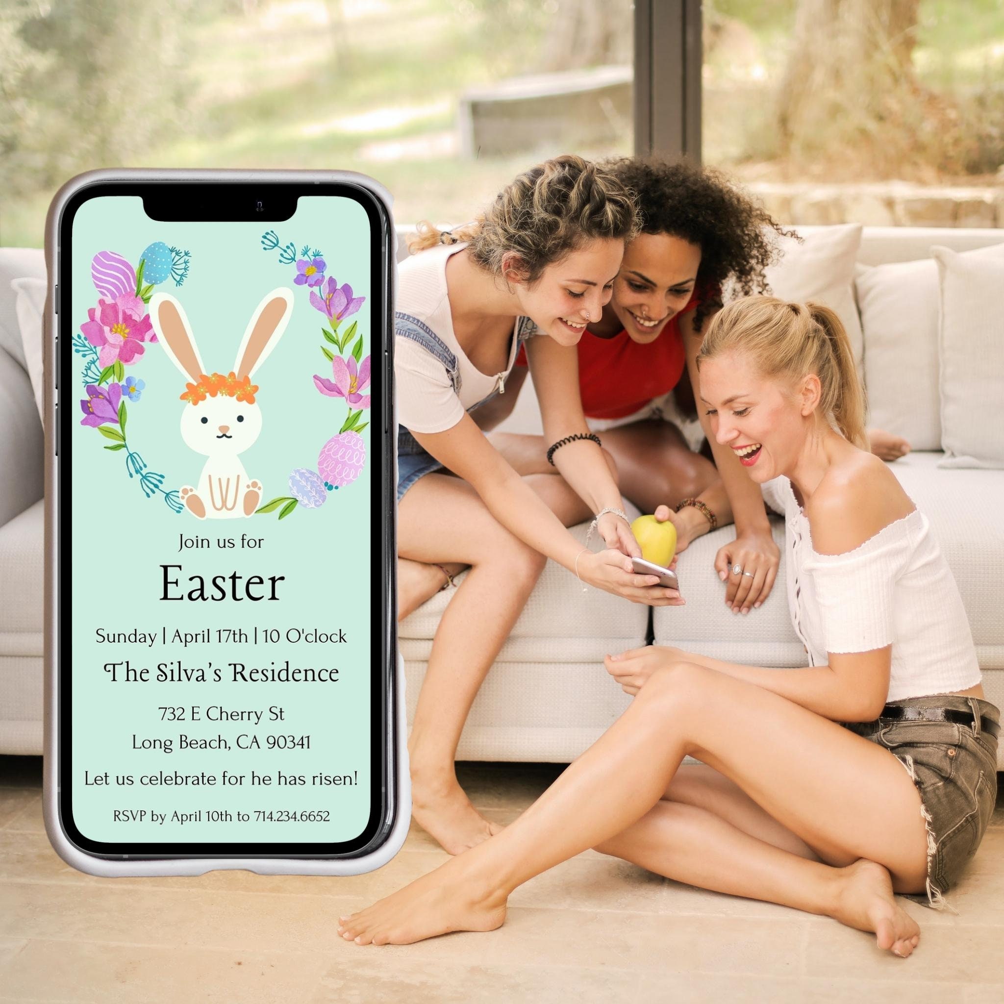 Editable Easter Party Invitation Template, Floral Bunny (digital) - Etsy