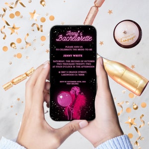 Hot Pink Bachelorette Party Invitation with Neon Lights, Instant Download, Digital Invitation, Starry Night and Party Girl Disco Template