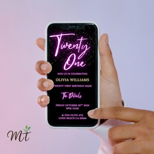 Plantilla de invitación para 21 cumpleaños: invitación digital editable, descarga instantánea, invitación moderna para fiesta de 21 años