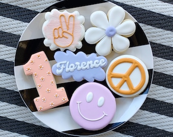 Groovy/Peace Sign Inspired Decorated Sugar Cookies