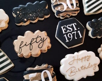 Black & Gold Birthday Decorated Sugar Cookies