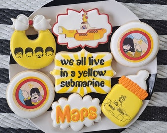 Yellow Submarine Inspired Decorated Sugar Cookies