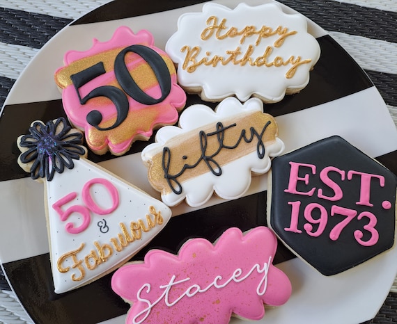 Black and Gold Birthday or Anniversary Sugar Cookies 