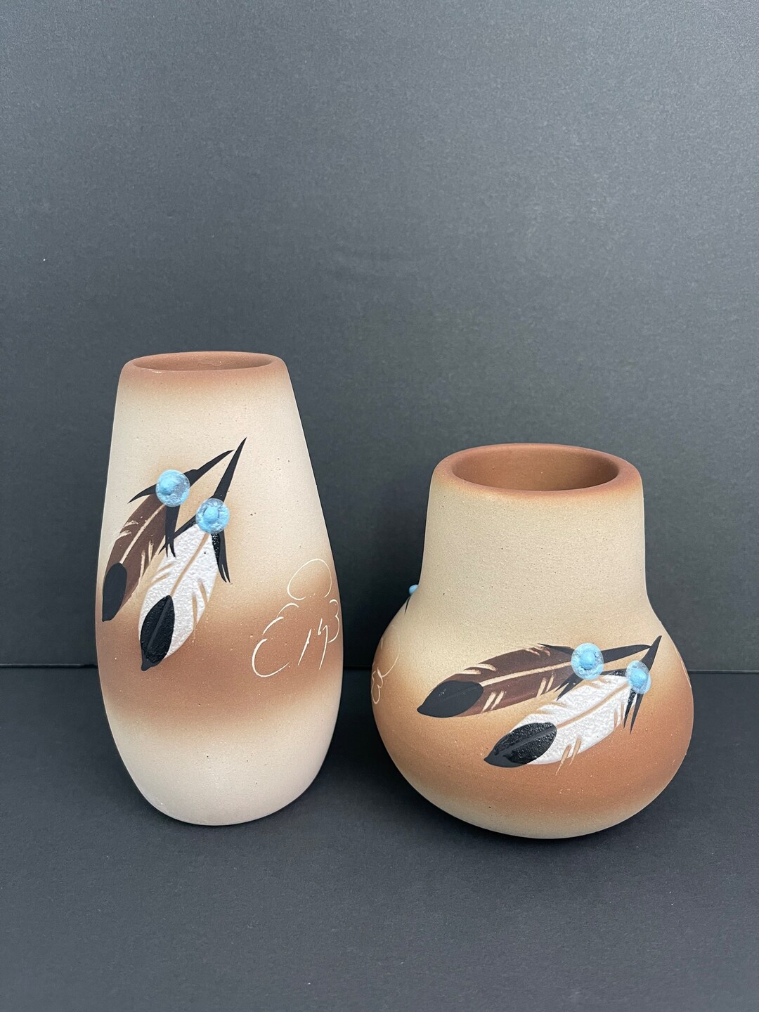 Native American Pottery Vases Set of 2 Signed Etsy