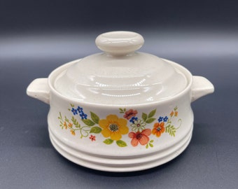 Sweet Flowers Bake Serve N Store Stoneware Bowl With Lid & Handles Japan Holds 12oz - READ