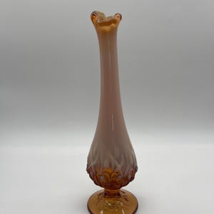 Fenton Amber Cameo Opalescent Lily Of The Valley Swung Bud Vase 10in.