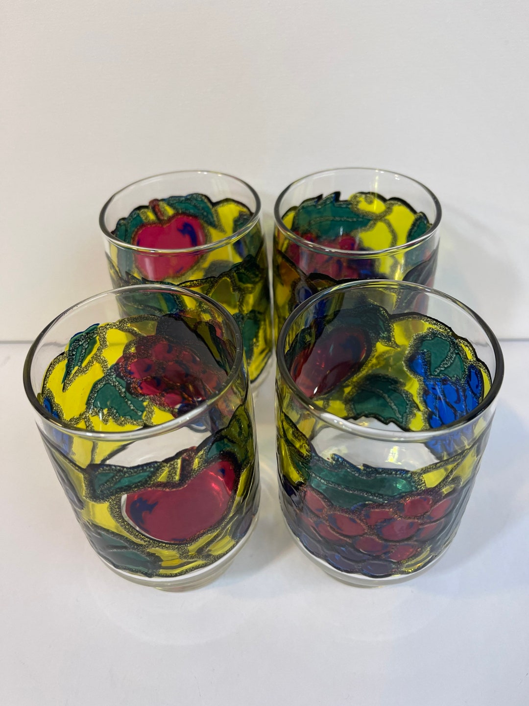 Libbey Stained Glass Fruit Design Juice Water Glasses 10oz. 4 Etsy