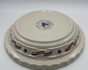 Longaberger Pottery All American Pie Plate Stars & Stripes 10.25 x 2 - READ