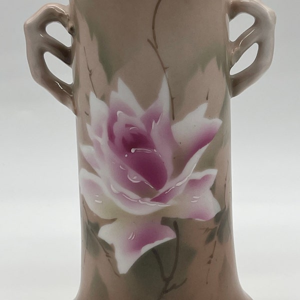 CT Altwasser Silesia Germany Porcelain Vase Hand Painted Pink Rose Signed & Numbered 6in. Tall - READ