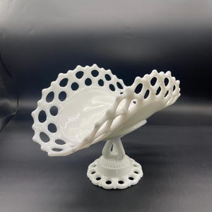 Westmoreland Milk Glass Doric Lace Pedestal Banana Fruit Boat - EUC, READ