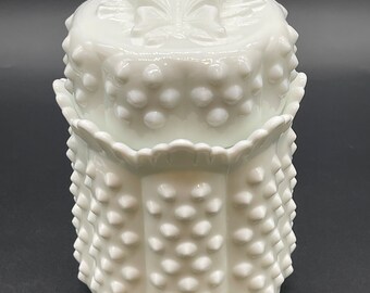 Fenton Hobnail White Milk Glass Jar Candy Dish Butterfly Lid 6in. Tall - READ