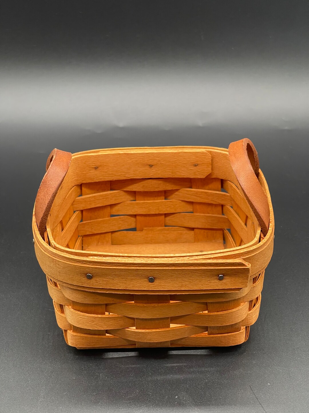 Longaberger Small Square Basket With Leather Handles 1994 BASKET ONLY