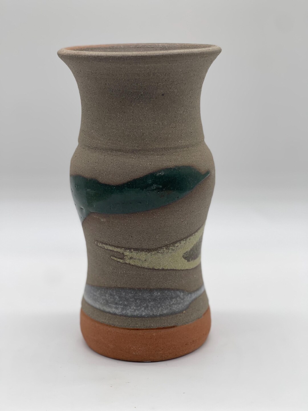 Hand Thrown Studio Art Pottery Stoneware Vase Earthtones Drip Glaze 7 X ...