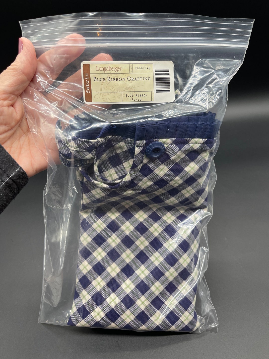 Longaberger Decorative Basket Liner Blue Ribbon Plaid Crafting Liner ...