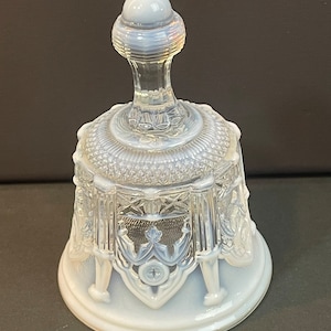 Fenton Sable Arch French White Opalescent Clear Bell 5.75 Ht. - 1980’s