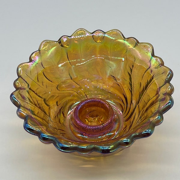 Indiana Glass Marigold Iridescent Carnival Glass Wild Rose Candle Stick Holder