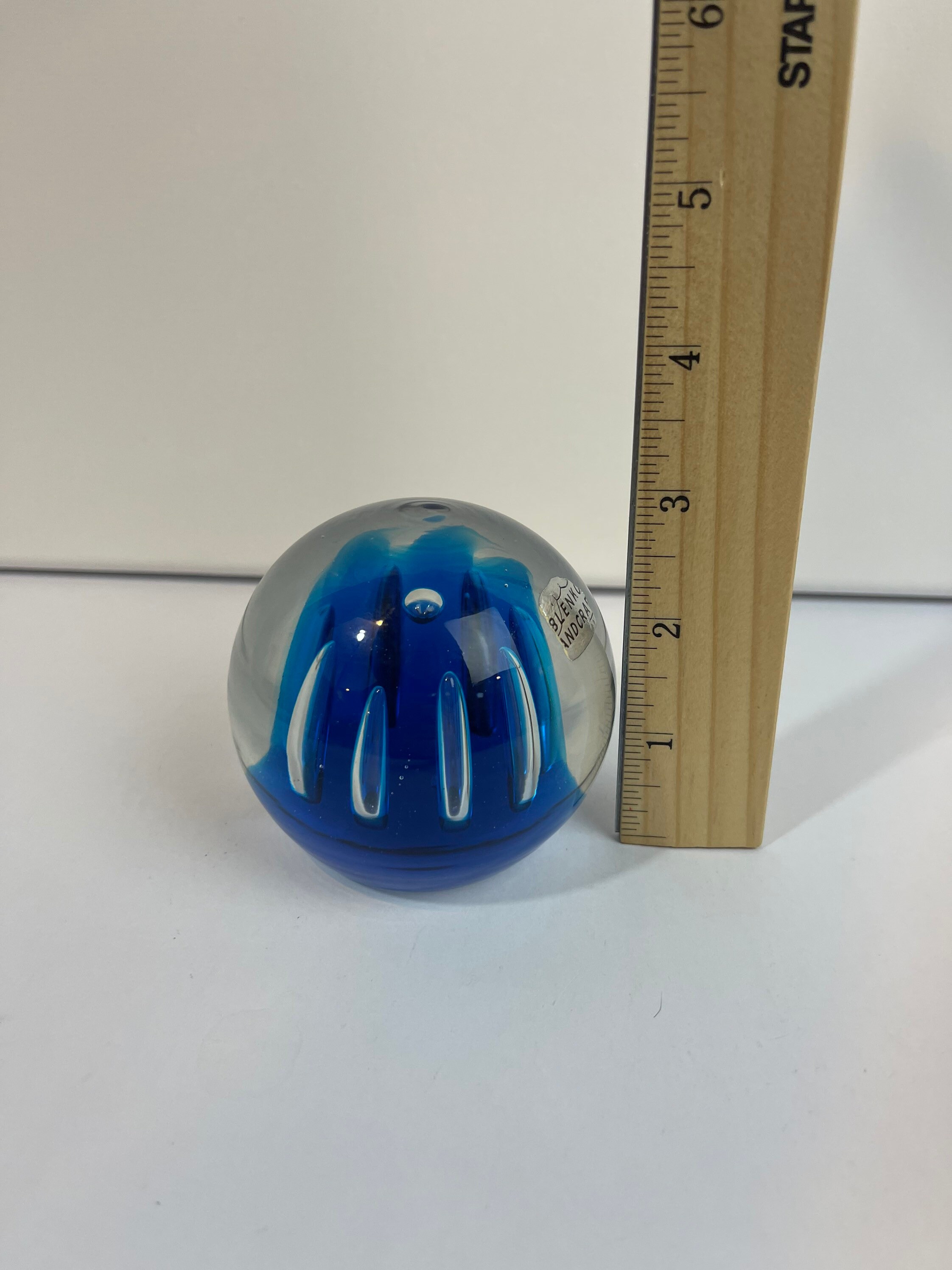 Blenko Handcraft Clear & Blue Art Glass Paperweight READ Etsy
