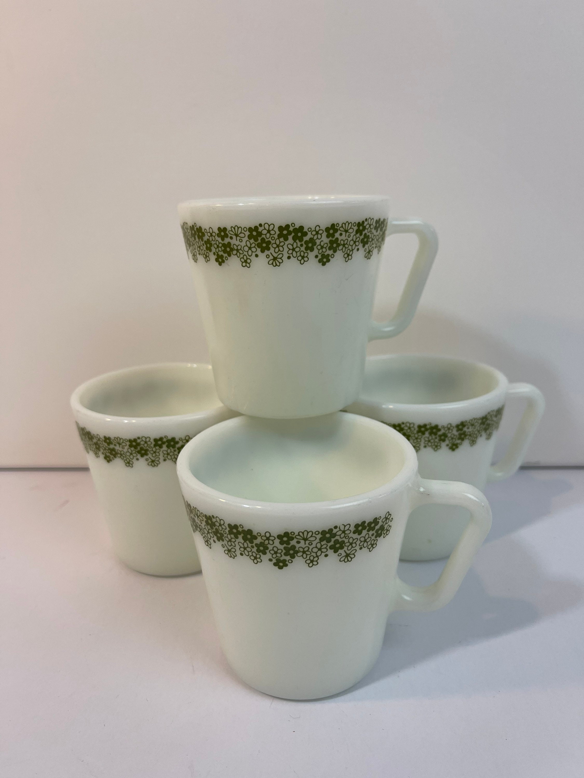 Pyrex Coffee Cups, Set of 2, Spring Blossom, Milk Glass Cups, Green  Flowers, Cottage Kitchen, Farmhouse Kitchen, Vintage 
