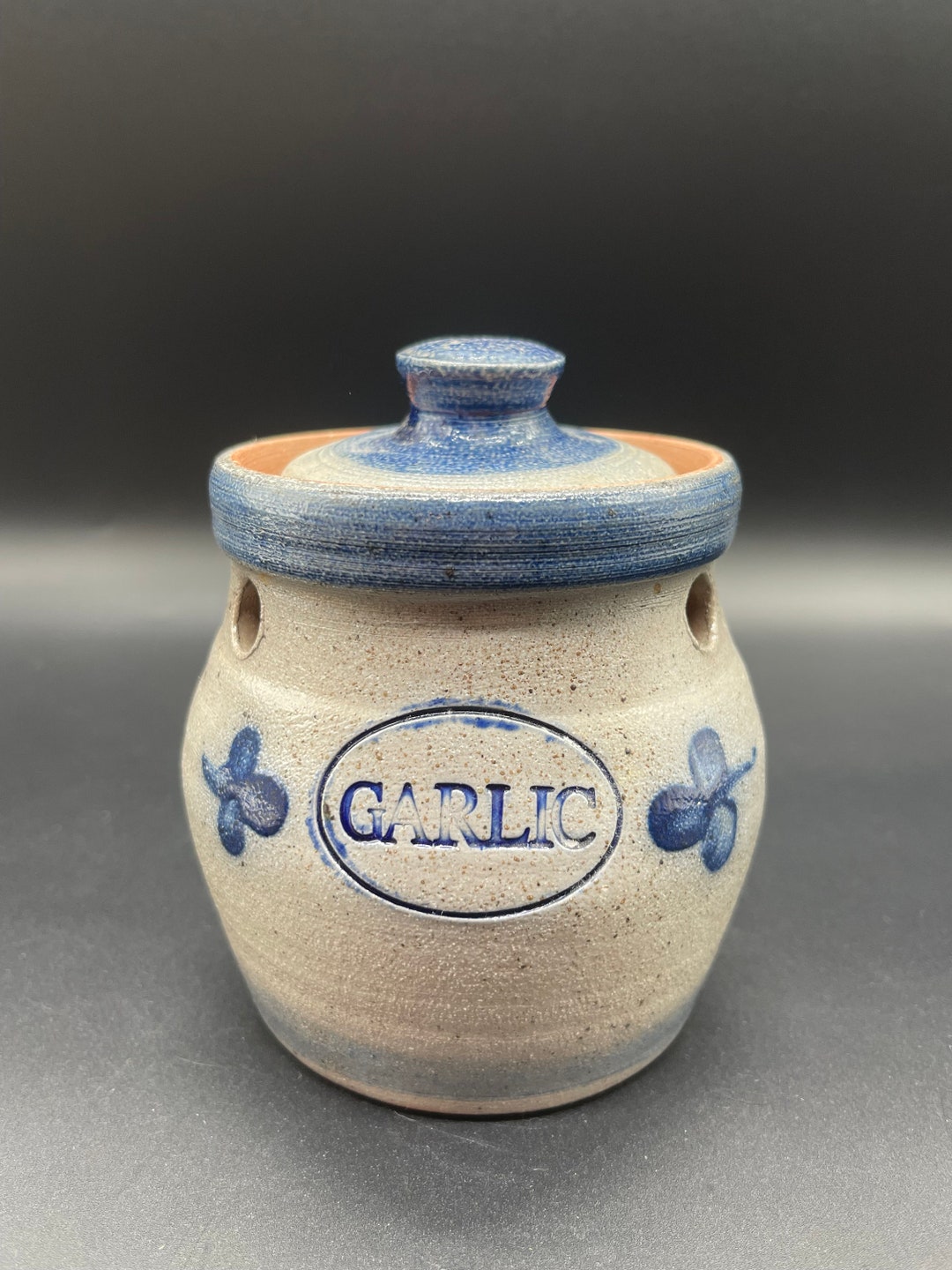 Rowe Pottery Works Garlic Crock Jar With Lid 1991 Etsy