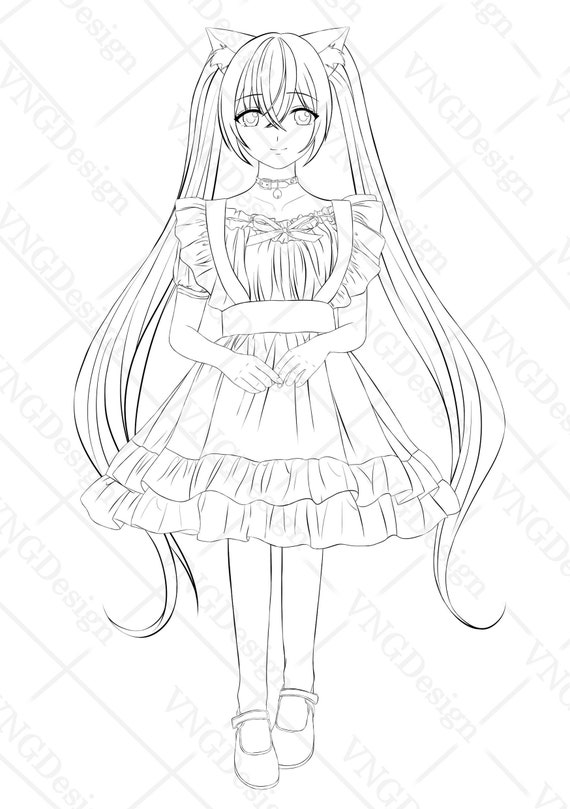 Cat Girl Colouring Page Anime Colouring Page Colouring Page - Etsy France