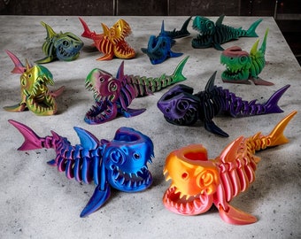 Articulated Shark | Multicoloured | Fidget | 3D Decoration | Dinosaur | XXL Jointed Dinosaur Tabletop Toy