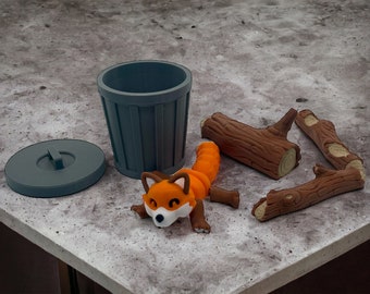Articulated fox + trash can with lid + tree trunks | Multicolored | Fidget | 3D decoration