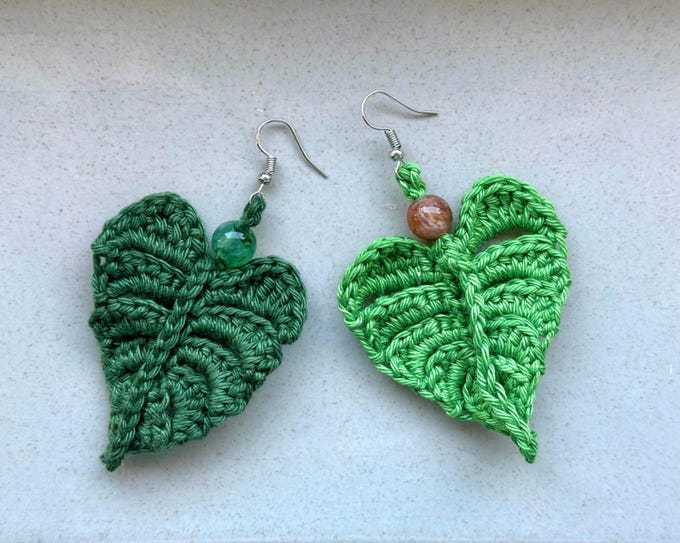 Crochet Earrings Monstera Leaf Pattern