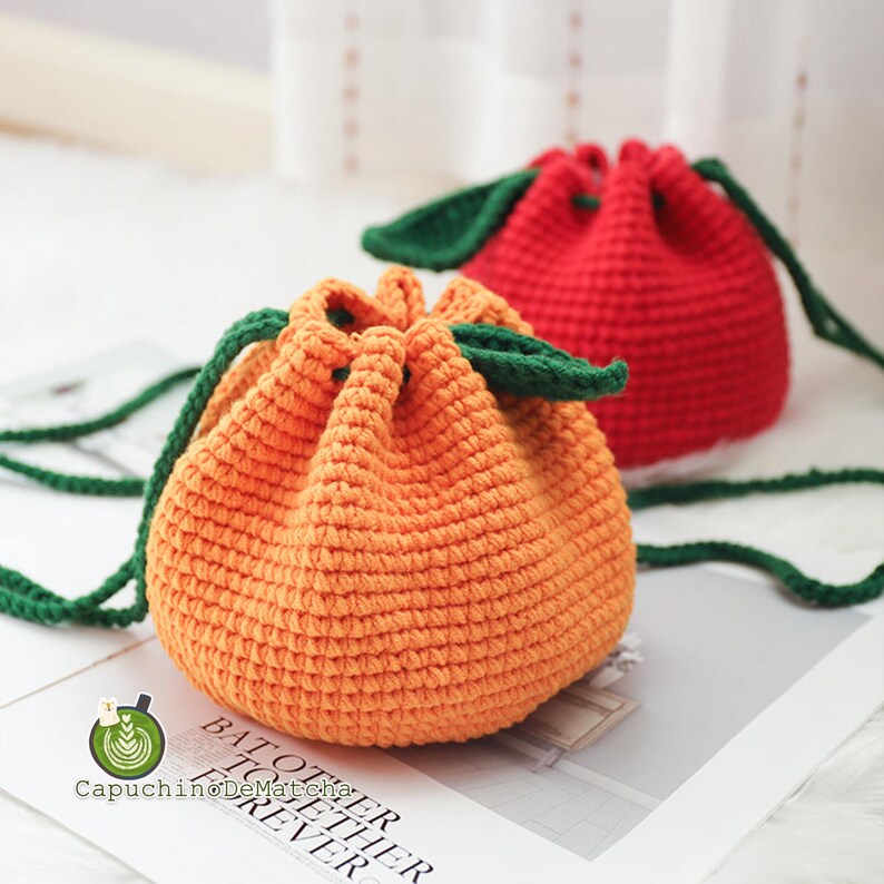 Crochet Orange Drawstring Bag Crochet Fruit Pouch Knitted Etsy