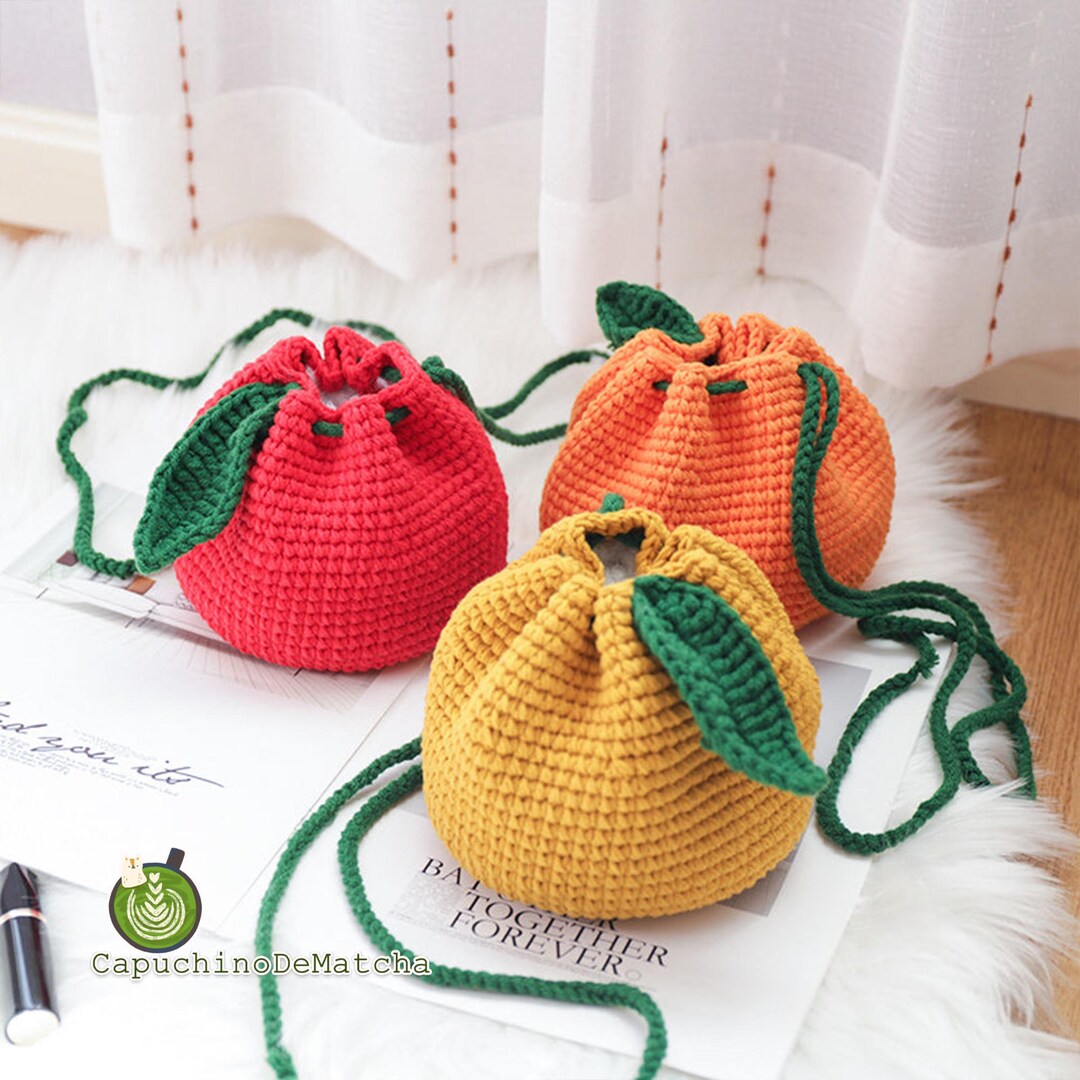 Crochet Orange Drawstring Bag Crochet Fruit Pouch Knitted Etsy