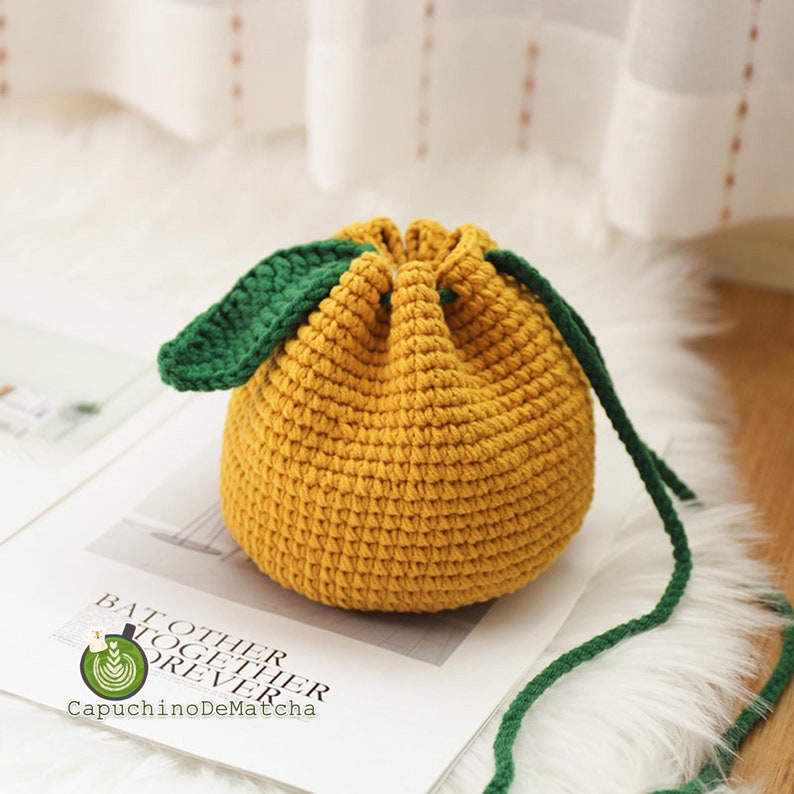 Crochet Orange Drawstring Bag Crochet Fruit Pouch Knitted Etsy