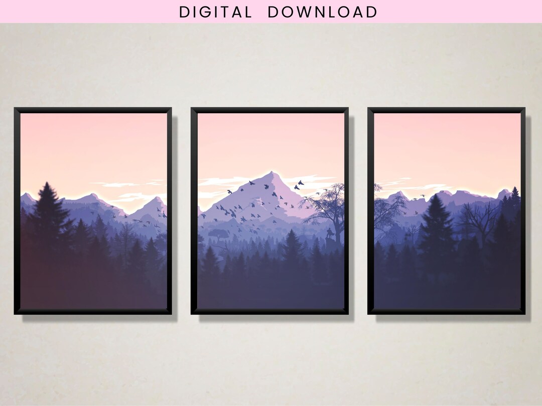 3 Piece Wall Art Printable Set of 3 Wall Art Print Sunset Etsy